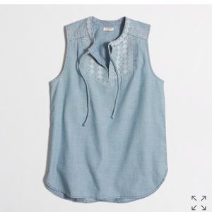 J Crew Chambray Tassel Top